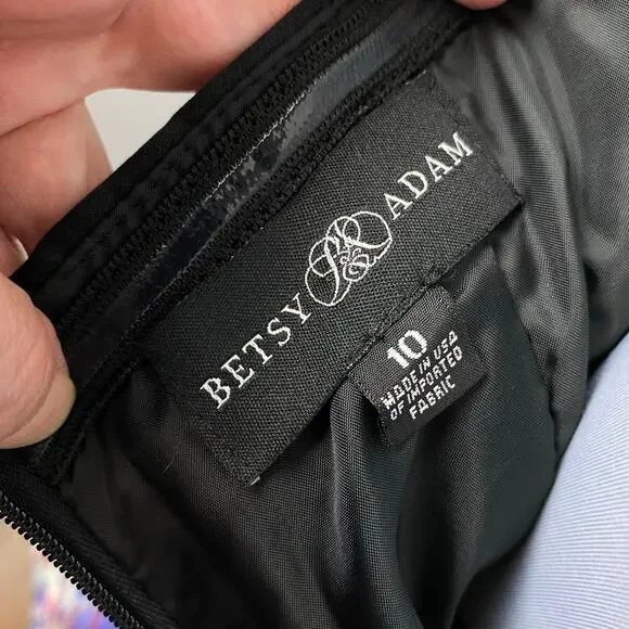 Betsy & Adam Black Satin Floral Strapless Fit & Flare Party Dress Size 10 - Picture 10 of 11